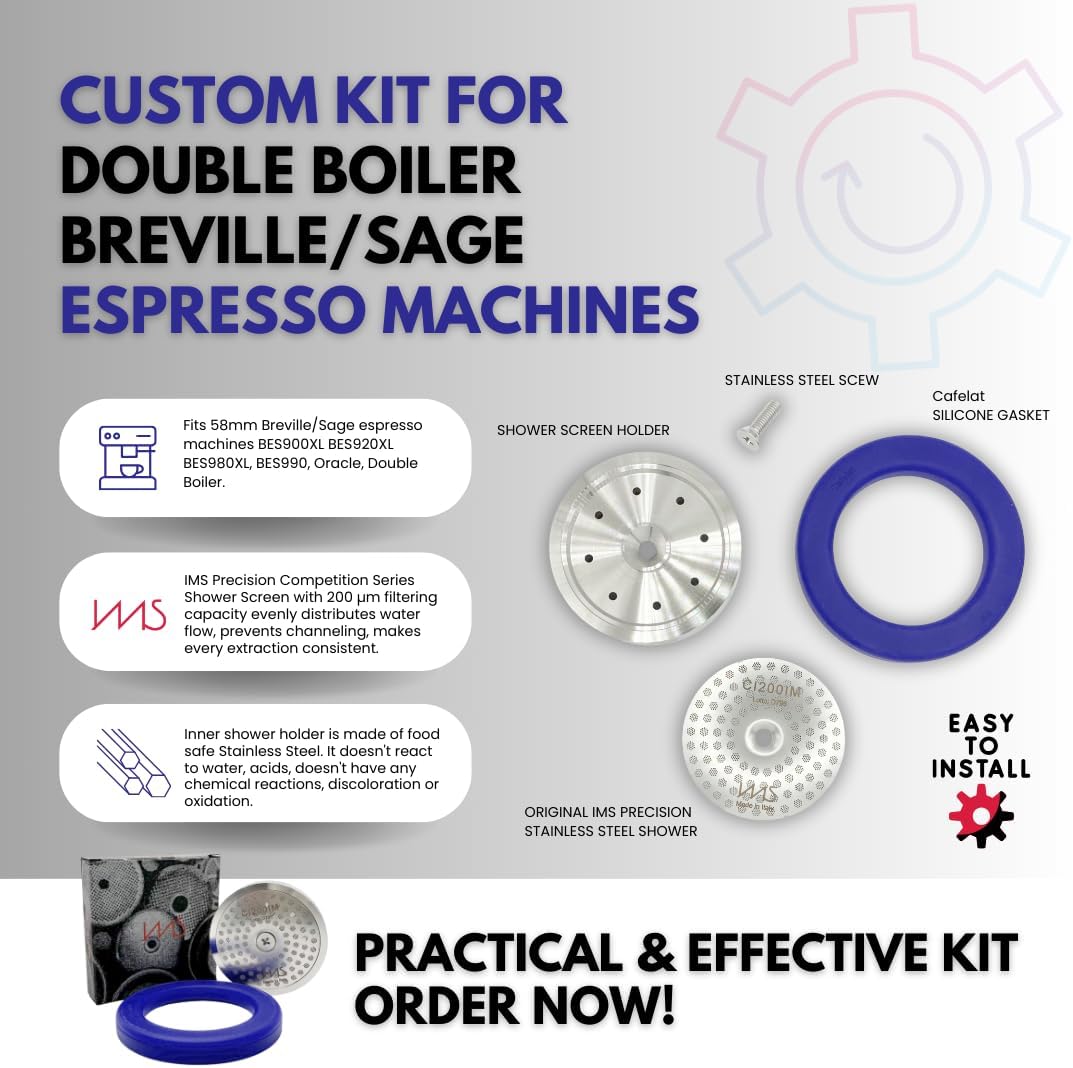 Stainless Steel Precision Kit Compatible with Double Boiler Breville/Sage. IMS Precision Screen, Stainless Shower Holder, Silicone Gasket. Fits 900 Series, Oracle, Oracle Touch, Double Boiler models