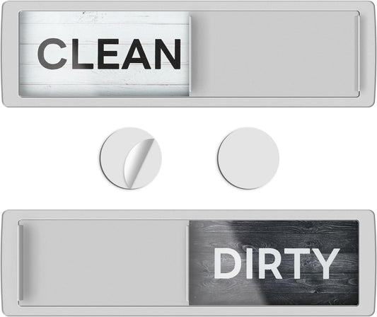 KitchenTour Dishwasher Magnet Clean Dirty Sign, Strong Magnet Clean Dirty Sign for Dishwasher, Farmhouse Wood Design Non-Scratch Dish Washer Indicator Kitchen Decor, Silver