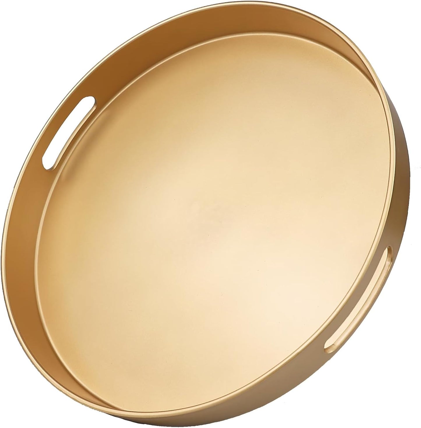 Gold Round Decorative Tray with Handles, 13" Versatile Serving Tray for Coffee Table, Ottoman, Ideal for Serving, Displaying, Organizing