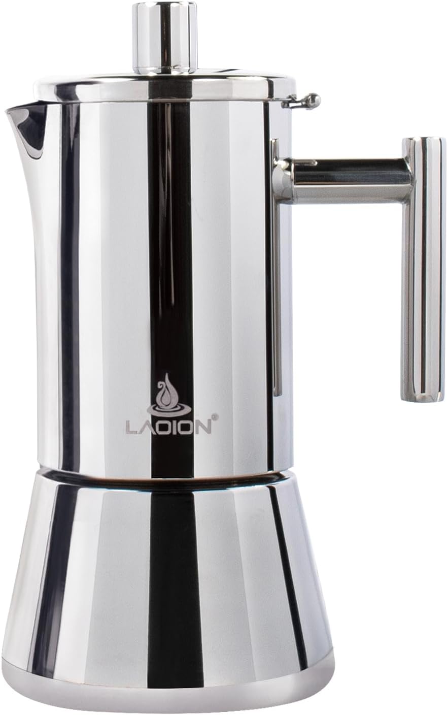 Stovetop Espresso Maker, 4Cup 6.8 oz Moka Pot, Stainless Steel Cuban and Italian Coffee Maker for Cafetera Cubana, Greca De Cafe Induction Stovetop Compatible, Coffee Gift for Home Travel