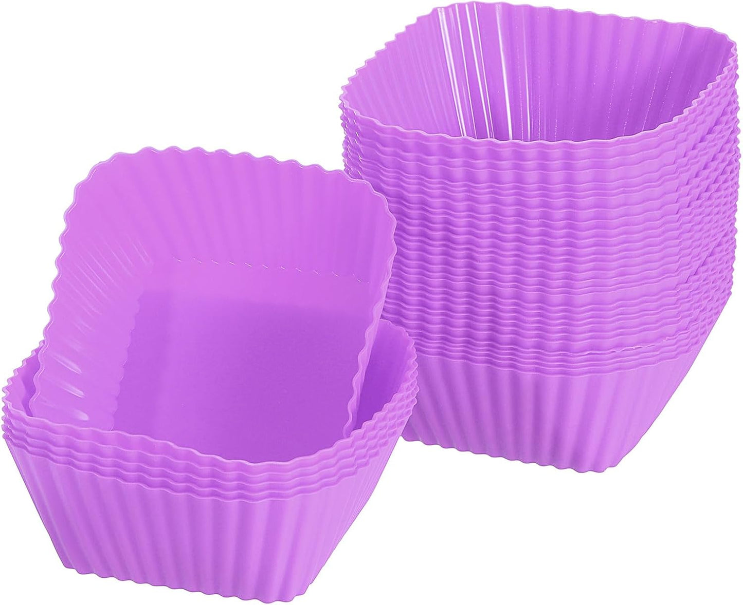 uxcell 36Pcs Silicone Cupcake Baking Cups, Silicone Muffins Liners Non-Stick Square Baking Cups, for Cooking Eggs Baking Muffins and Make a Cake(Purple)