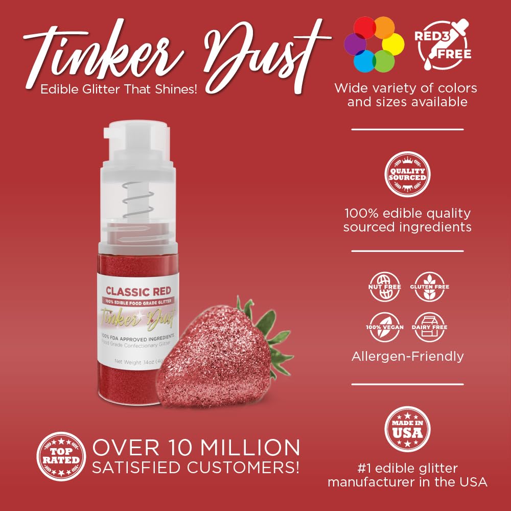 Bakell - Classic Red Tinker Dust (4g, 1x Mini Spray Pump) Edible Glitter for Food, Desserts, and Beverages!
