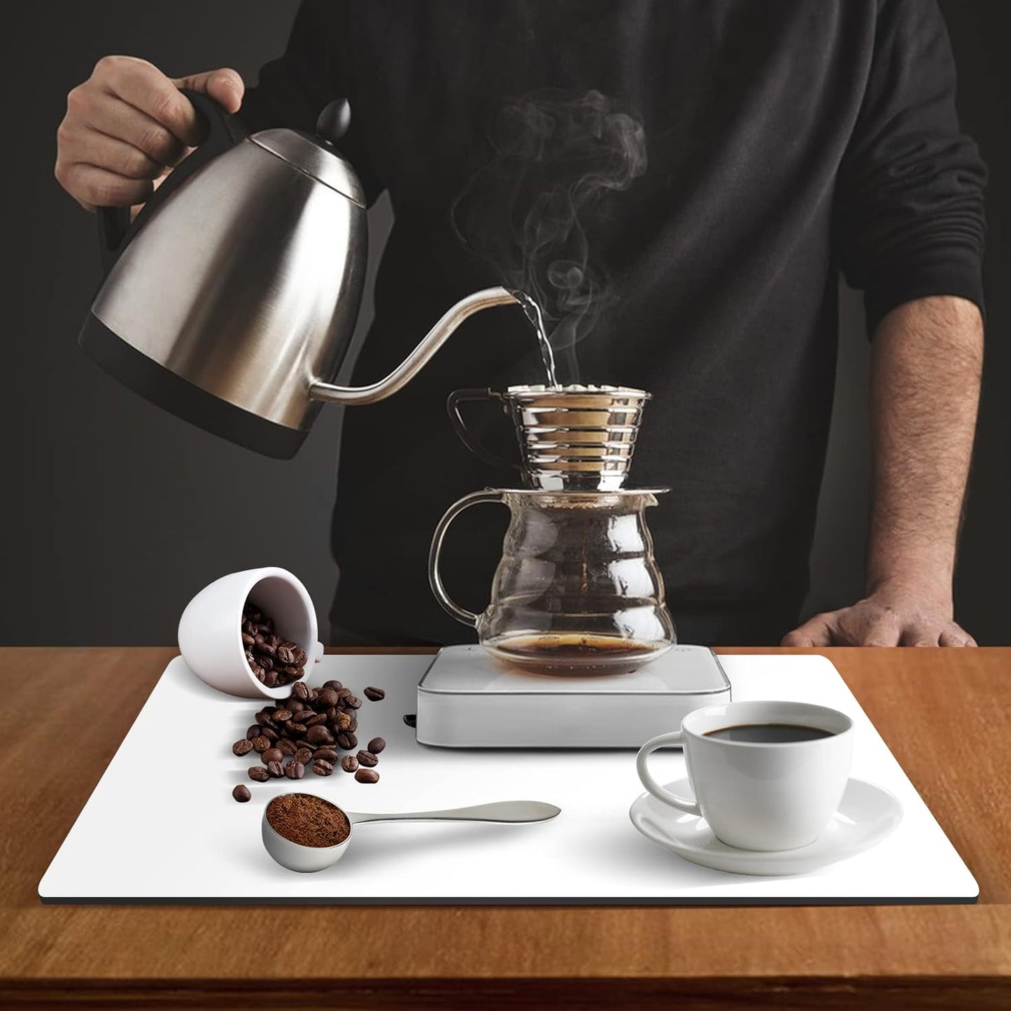 ZLR Coffee Mat - 16" x 24" Extra Large Kitchen Hide Stain Absorbent Dish Drying Mat for Countertop - Easy to Clean Coffee Bar Mat for Espresso Machine and Spill Protection - Milk White