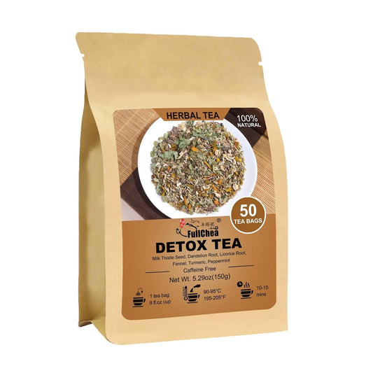 FullChea - Detox Tea Bags, 50 Teabags Liver Detox Tea, With Milk Thistle Seed, Dandelion Root, Licorice Root, Fennel, Turmeric, Peppermint - Liver Cleansing and Support