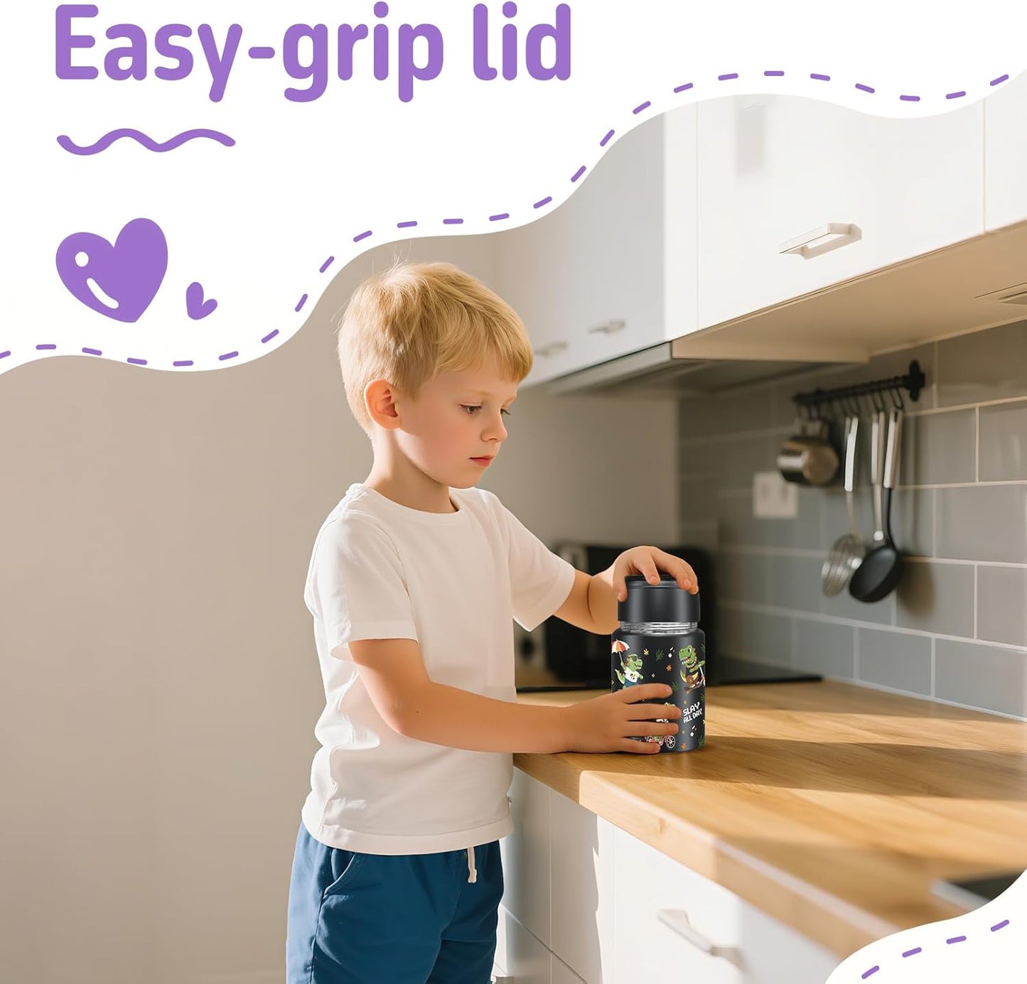 2-Pack Stainless Steel Vacuum Insulated Food Jar with Spoon, Soup Thermo Hot & Cold for Kids & Adults, Leakproof Insulated Lunch Containers with Carry Bag, 17oz.(Black-Dinosaur)