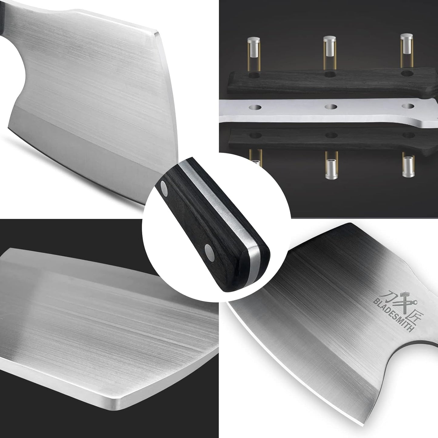 BLADESMITH Bone Cleaver Knife, Full Tang, Heavy Duty use, for Big Bones and frozen meat, Axe Blade Shape, 2lbs -7mm Thickness high Carbon Steel, Black wood Handle,2025 Gifts