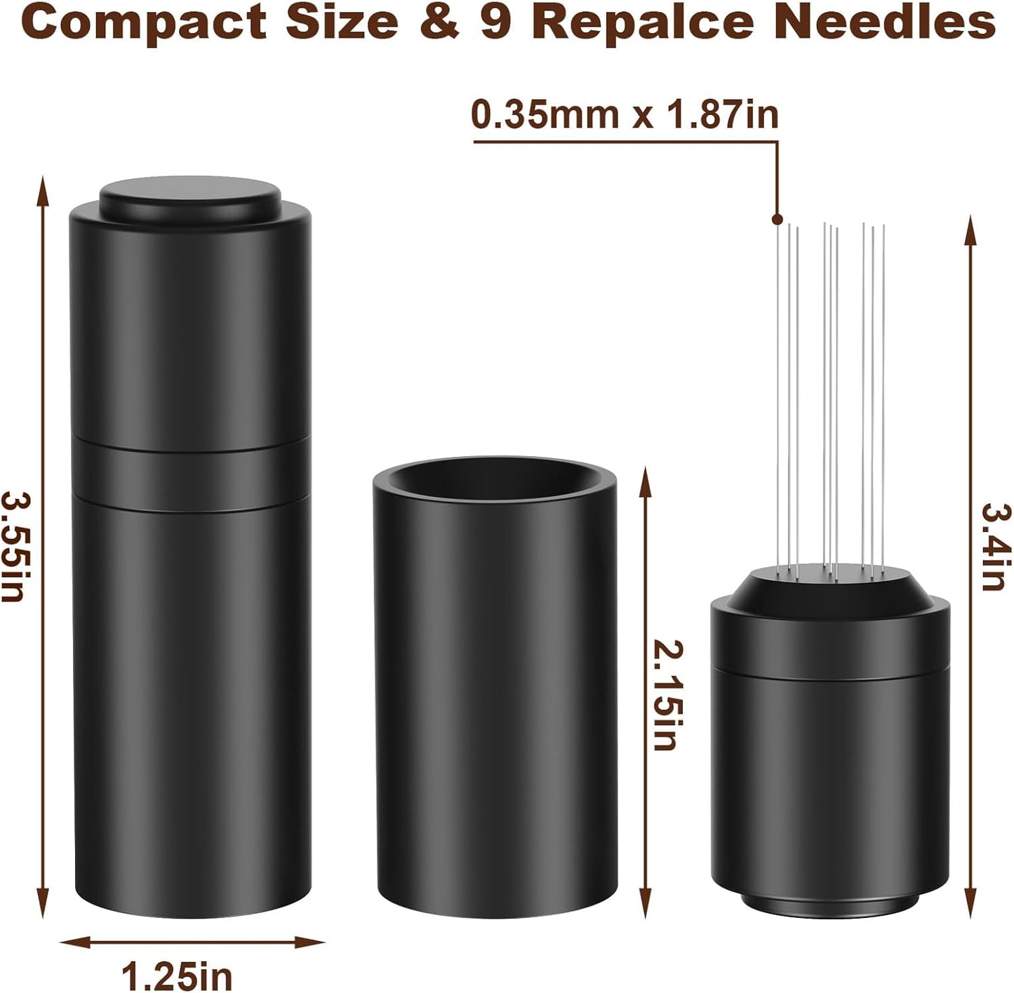 WDT Espresso Distribution Tools Espresso Stirrer Tool WDT Coffee Distributor for Barista Espresso Machine Accessories 9*0.35mm Espresso Grounds Stirrer with Extra 9 Replaceable Needles,Black