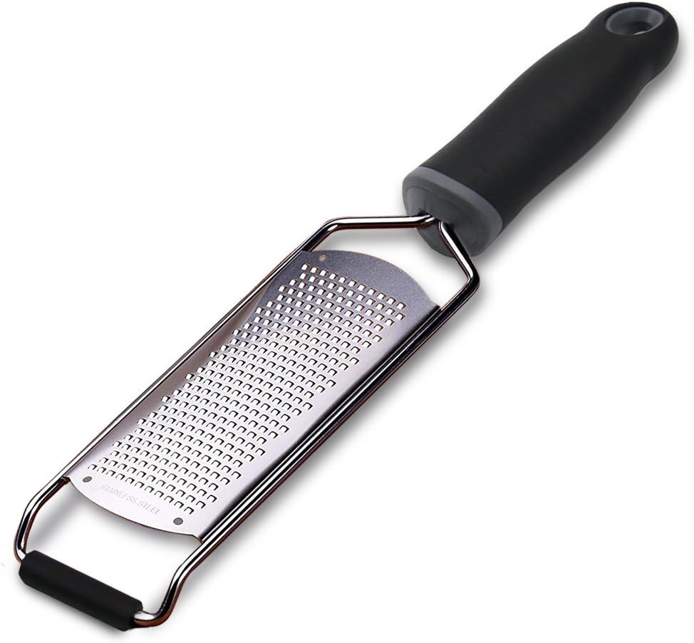 Stainless Steel Cheese Grater, Ergonomic Soft Handle Lemon Ginger Potato Zester with Plastic Cover