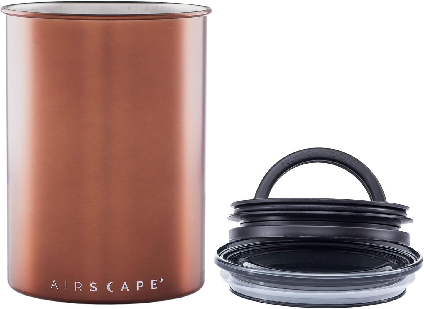 Planetary Design Airscape Stainless Steel Coffee Canister | Food Storage Container | US Patented Inner Plunger Lid REMOVES Excess Oxygen | Don't Buy airtight, Buy AIR-Less | (Medium, Brushed Copper)