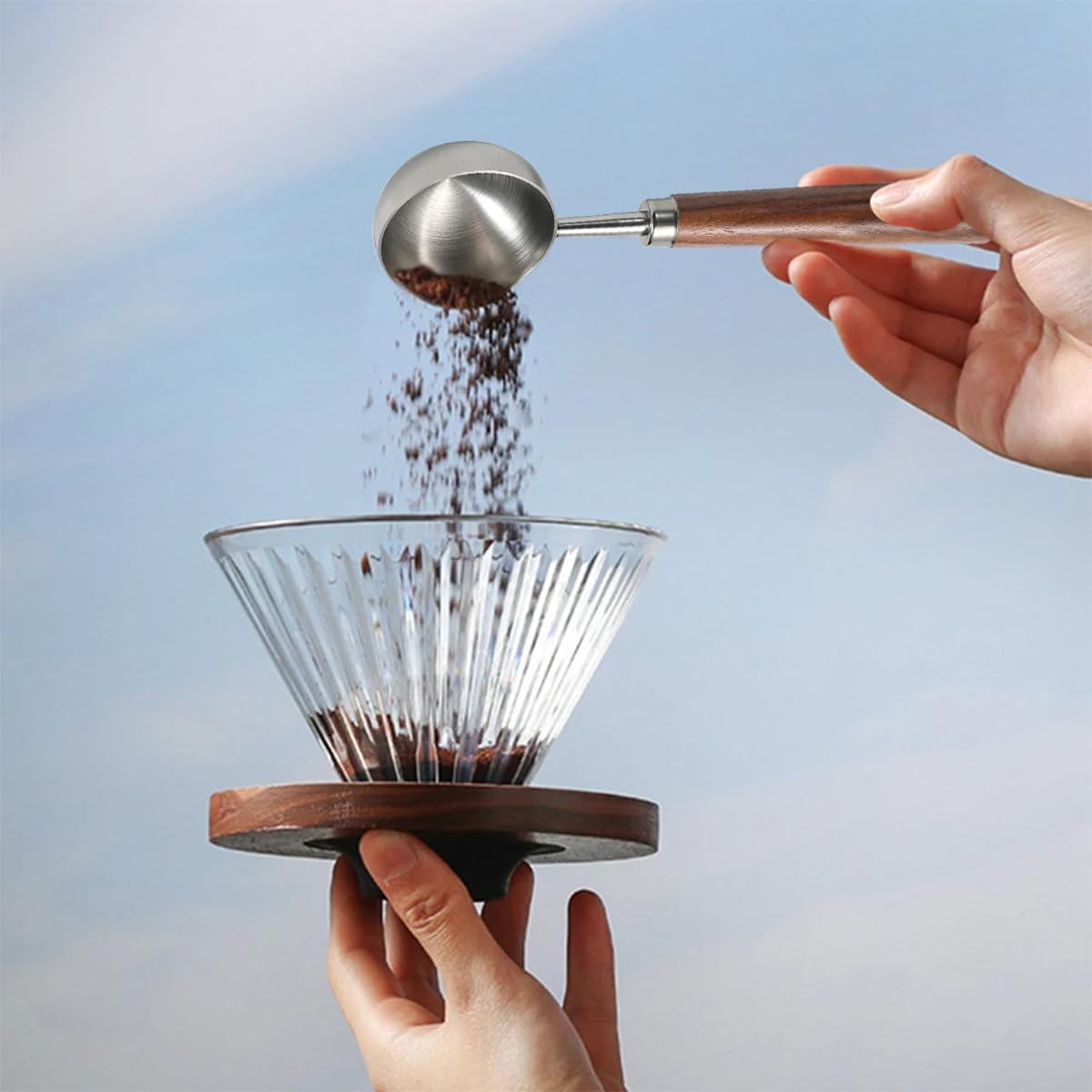 2 PCS Coffee Scoop Vintage Coffee Measuring Spoon Stainless Steel Coffee Spoon With Nature Walnut wood Handle Long Wooden Handle Coffee Scoop Kitchen Utensil Loose Tea Spoon Perfect for Coffee Tea