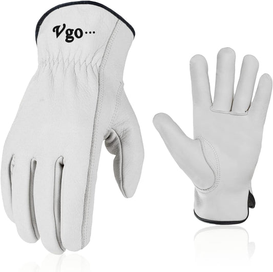 Vgo... 2-Pairs 32℉ or Above Lined Winter Cow Grain Leather Work and Driver Gloves (Size L, Cream, CA9501F)