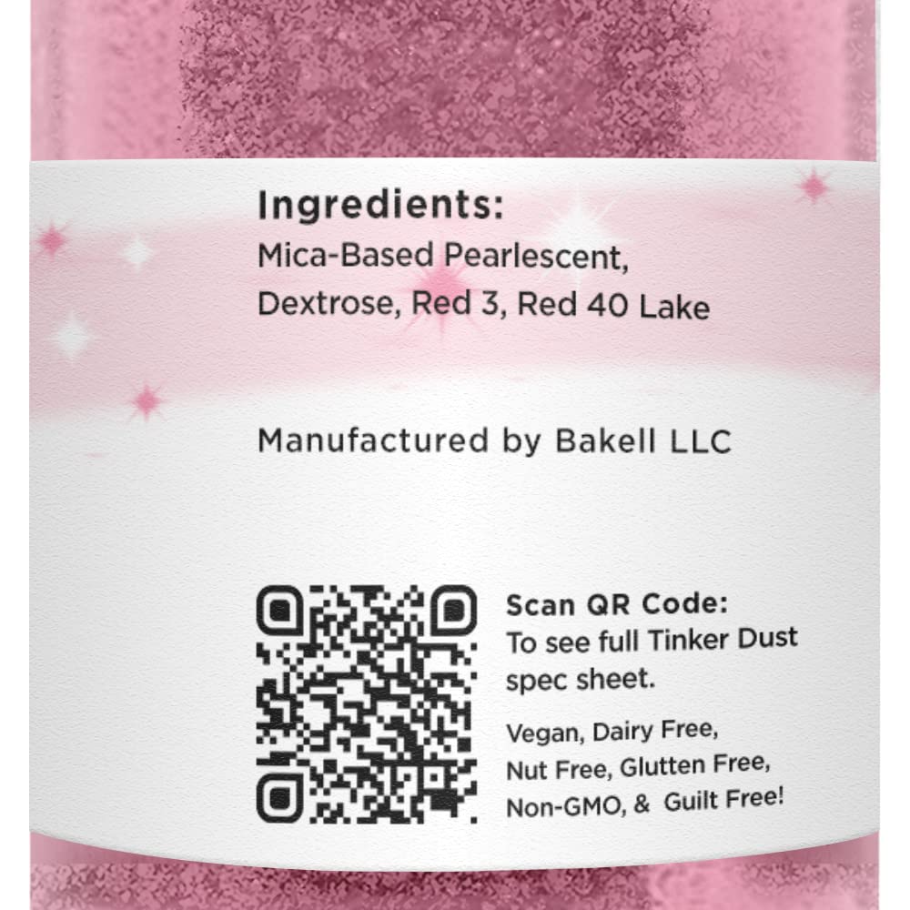 BAKELL Deep Pink Edible Glitter, 50 Grams | TINKER DUST Edible Glitter | KOSHER Certified | 100% Edible Glitter | Cakes, Cupcakes, Cake Pops, Drinks, Dessert Vegan Glitter & Dusts (50g, Deep Pink)