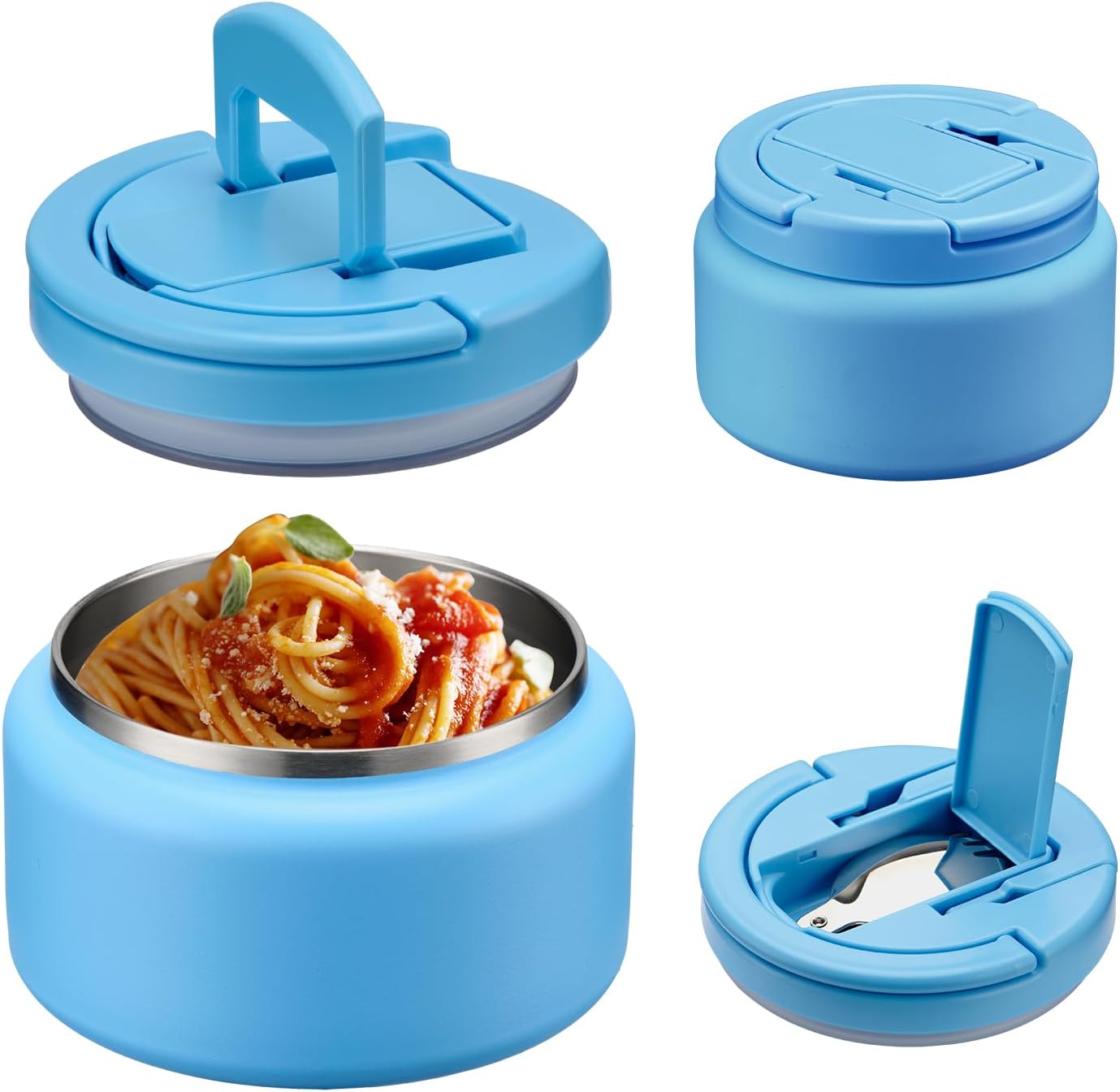 Soup Thermo for Hot Food Kids 13.5oz Lunch Containers with Buckle Lid Wide Mouth Hot Food Jar Vacuum Insulated Stainless Steel Bento Box Leakproof with Spoon(Blue)