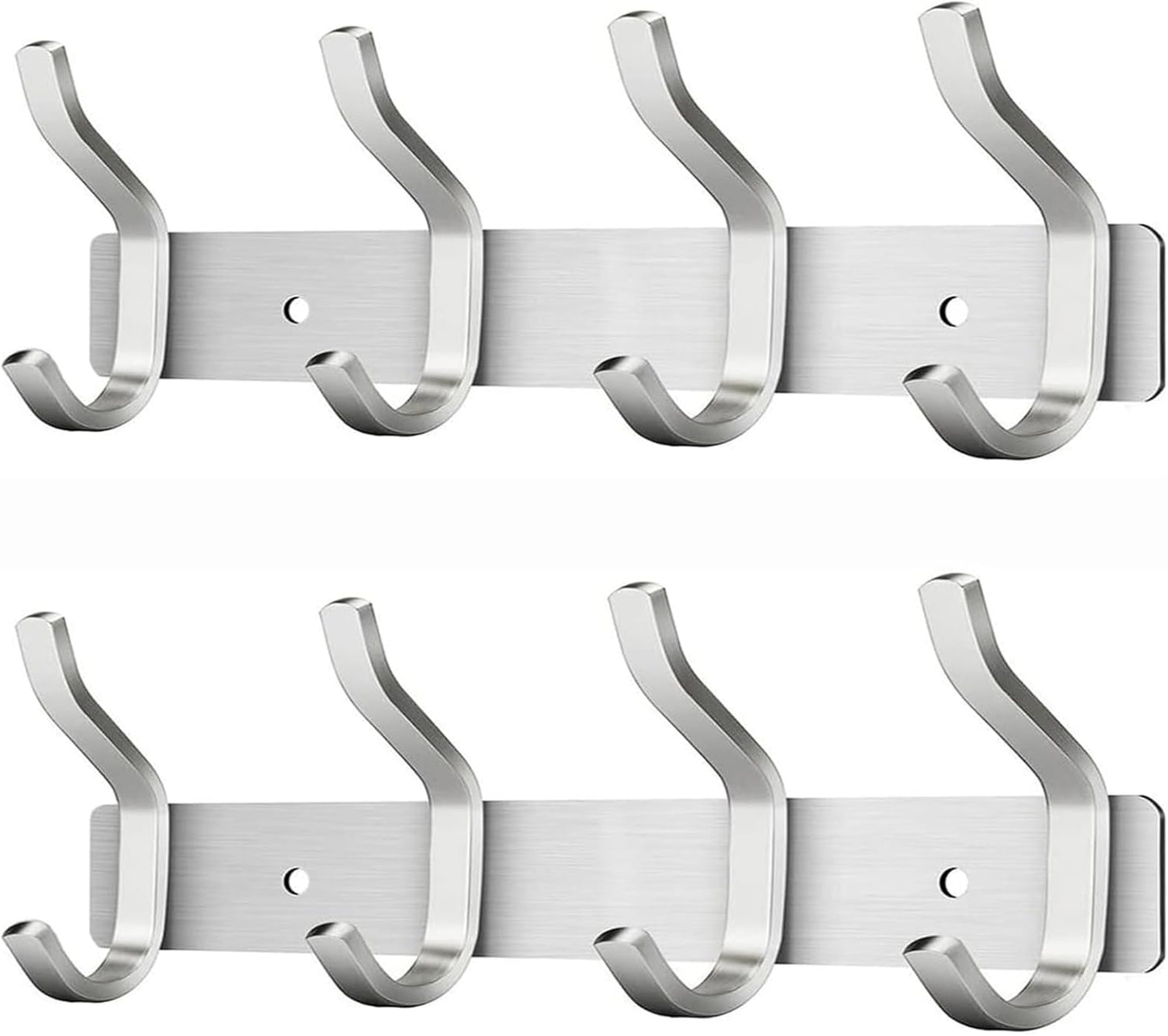 Wall Hooks Heavy Duty, 12 Inch Coat Rack Wall Mount with 4 Hooks, Silver Wall Hooks Hangers for Entryway, Bathroom - for Hanging Backpack, Bag, Coat, Purse, Hat, Towel, Clothes,2 Packs