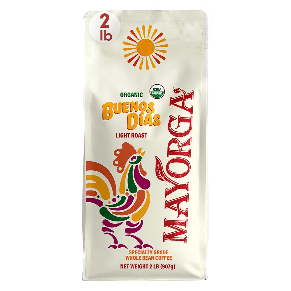 Mayorga Organic Coffee 2lb Buenos Dias - Light Roast Whole Bean Coffee Specialty Grade, 100% Arabica, Slow Roasted, Citrusy and Sweet Flavor with Low Acidity - USDA Organic, Non-GMO, Kosher