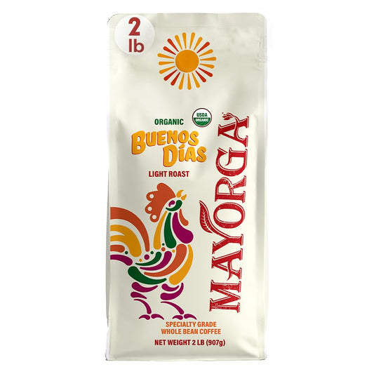 Mayorga Organic Coffee 2lb Buenos Dias - Light Roast Whole Bean Coffee Specialty Grade, 100% Arabica, Slow Roasted, Citrusy and Sweet Flavor with Low Acidity - USDA Organic, Non-GMO, Kosher