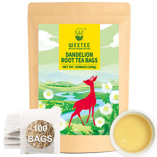 WT WEETEE Raw Dandelion Root Tea Bags, 100 Count Premium Dandelion Tea, Natural, Unprocessed, Earthy Flavor, Caffeine Free Herbal Tea