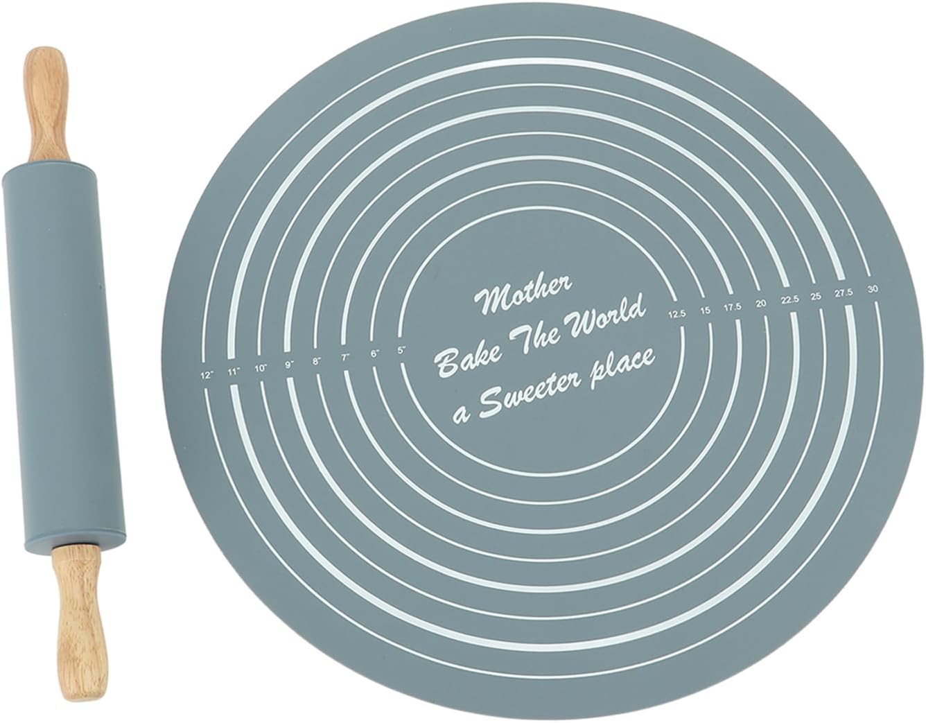 Large Silicone Rolling Pin Pastry Baking Mat Set for Kitchen (Grey)