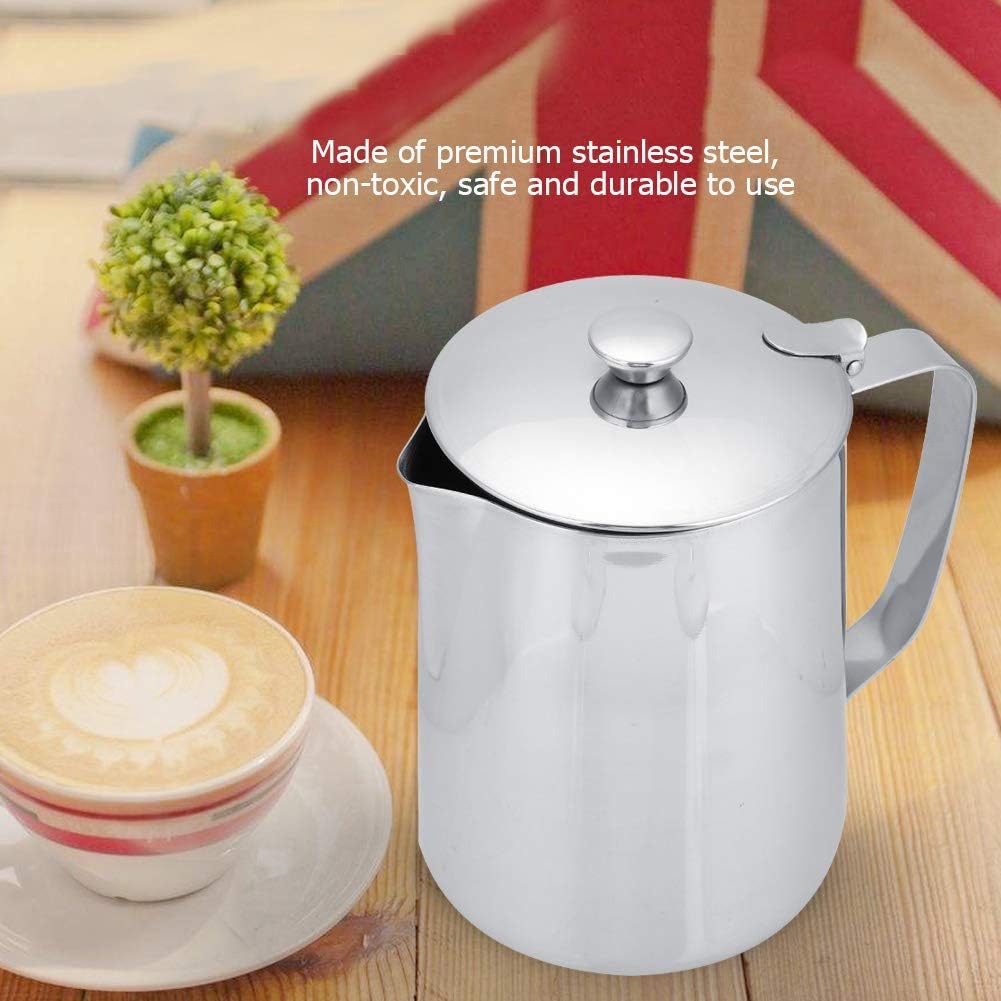 Stainless Steel Frothing Pitcher with Lid - 1500mL Milk Frothing Cup Jug for Espresso Machine Latte Coffee Art