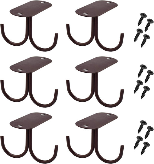 Mocoum Under Cabinet Mug Hooks, Rustic Mug Organizer Rack Under Shelf Hanging Rack for Mugs, Coffee Cups, Utensils Brown, Holds 6 (Max. 6 Mugs)