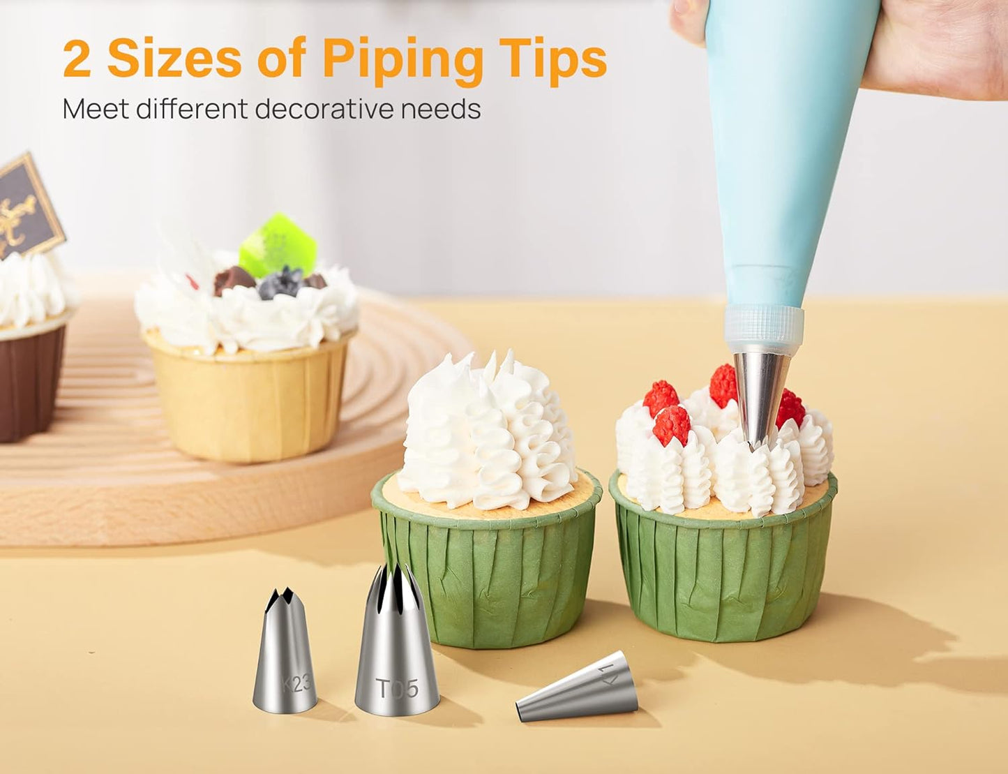 Kootek 54 in 1 Piping Bags and Tips Set with 13 Large Size Piping Tips, 35 Standard Size Icing Tips, 2 Reusable Pastry Bags 12 Inch, Cake Decorating Kit Supplies, Frosting Piping Kit for Cake, Cupcake