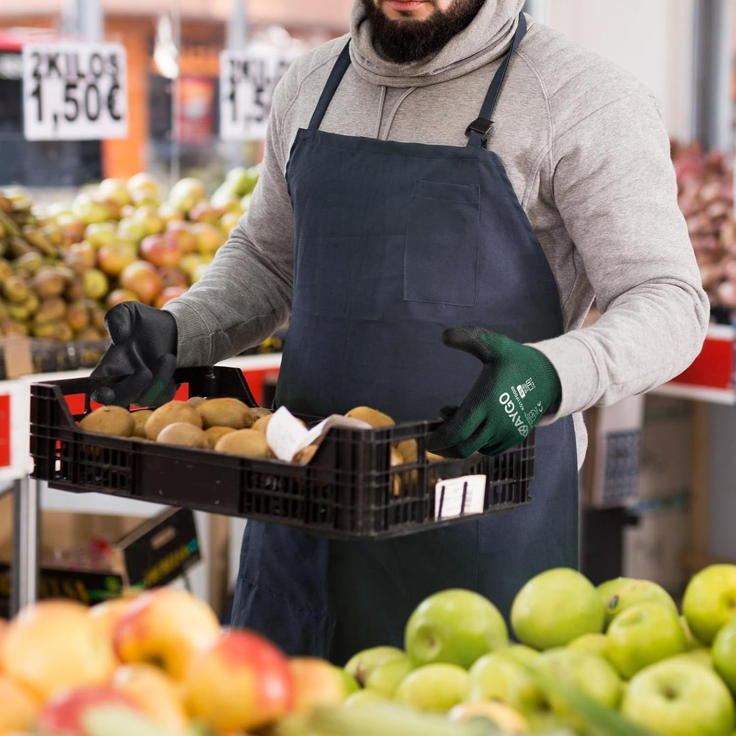 KAYGO Safety Work Gloves PU Coated,12 Pairs KG11PB Seamless Knit Glove for Men and Women, with Smooth Grip on Palm and Fingers, Ideal for General Duty Work (Large,Dark Green)