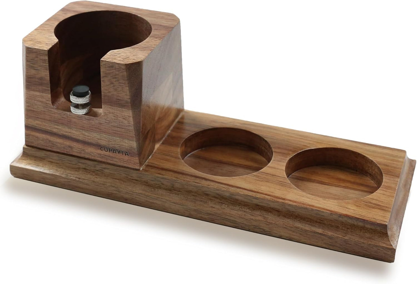 Walnut Espresso Tamping Station 54mm – Coffee Tamper Station with Raised Portafilter Platform, Flat Anti-Slip Base & Natural Wood Texture – Espresso Tamper Station for Home Barista Setup