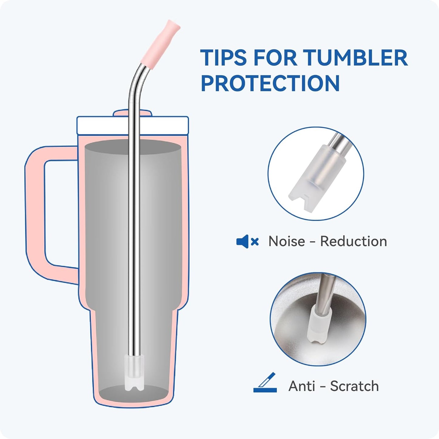 Reusable Stainless Steel Straws with Silicone Tip for Stanley 30oz, Metal Drinking Straws for 30oz Tumbler,3 Bent Tubes & 6 Tips& 1 Cleanr Brush (Iris)