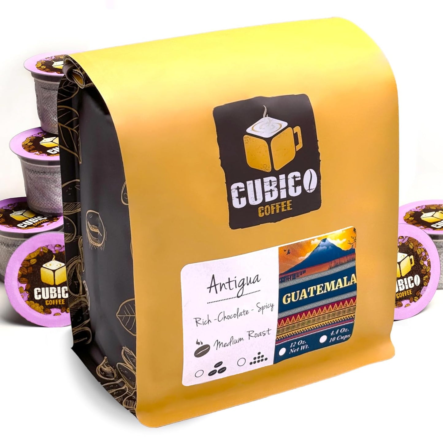Cubico Coffee Guatemala Antigua Medium Roast Single Origin Coffee Pods, 10 Count, K-Cup Compatible