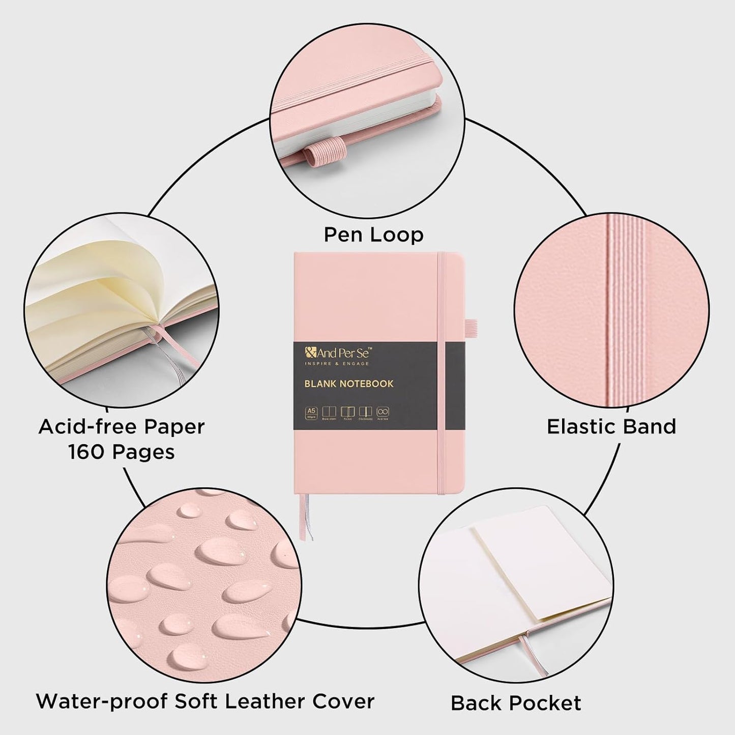 &And Per Se Blank Journal Notebook, 160 Pages, 5.7 x 8 inches College Ruled Thick Paper Notebook Journals for Writing, Hardcover Notebook(1 Pack, pink)