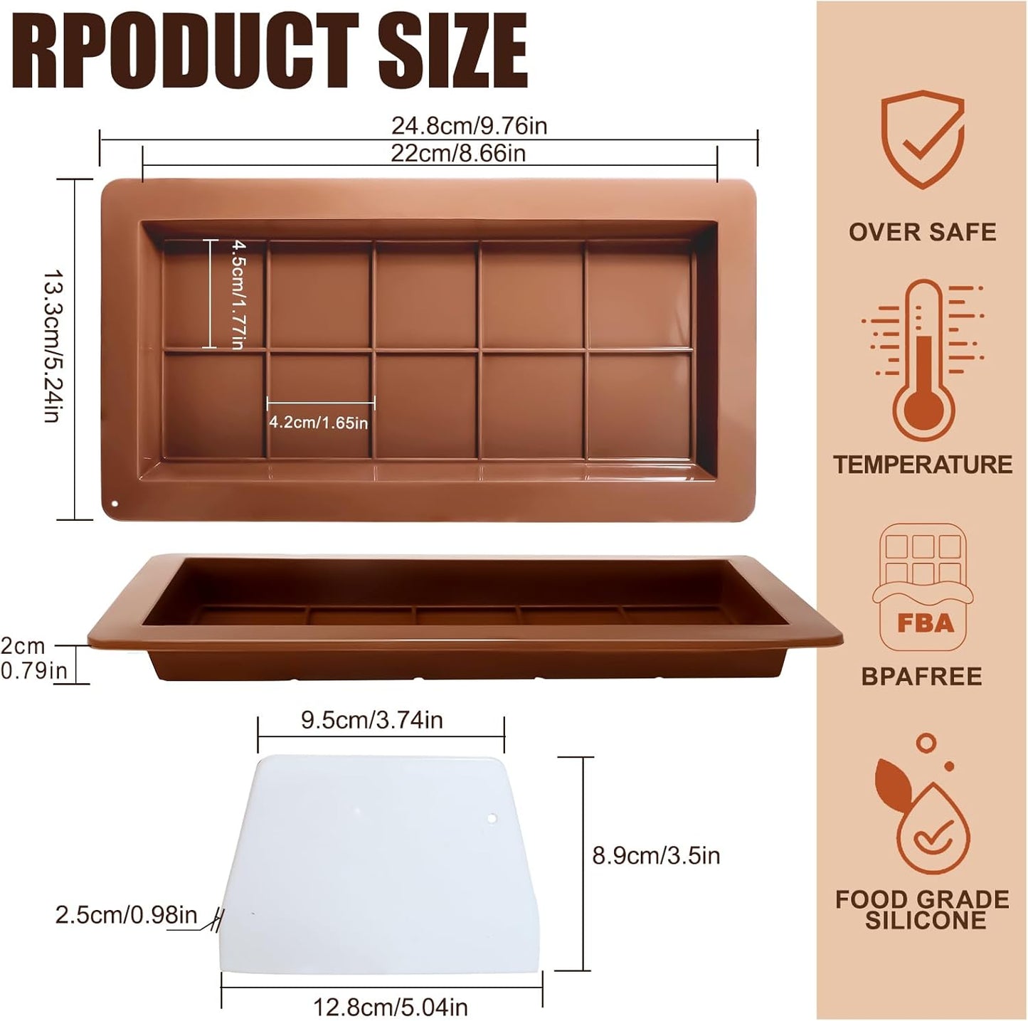 2 PCS Dubai Chocolate Bar Mold, Silicone Chocolate Mold 1 Inch Deep, dubai chocolate bar pistachio for Stuffed Bar with Scraper