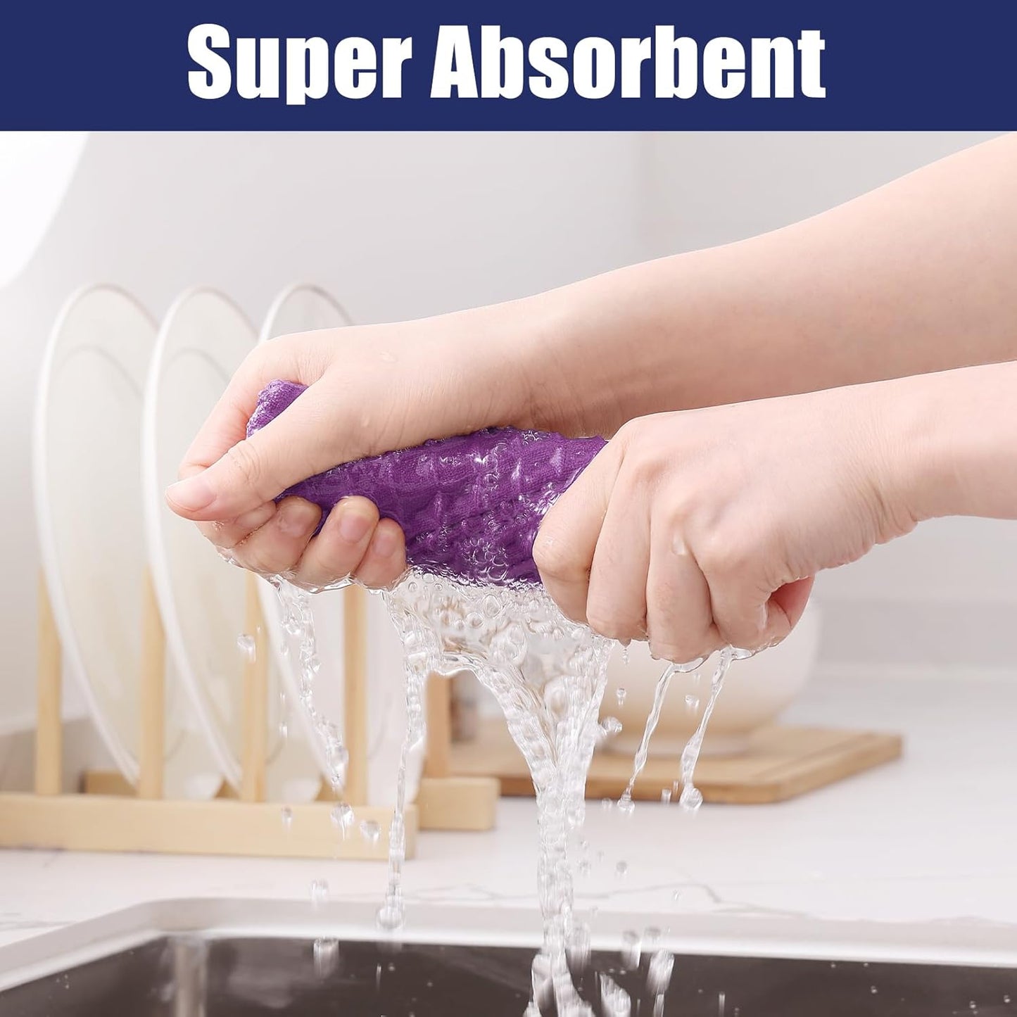 Homaxy Microfiber Waffle Weave Kitchen Dish Cloths, 12 x 12 Inch Ultra Absorbent and Solid Color Dish Towels for Kitchen Fast Drying Dishcloth for Washing Dishes, 12 Pack, Purple