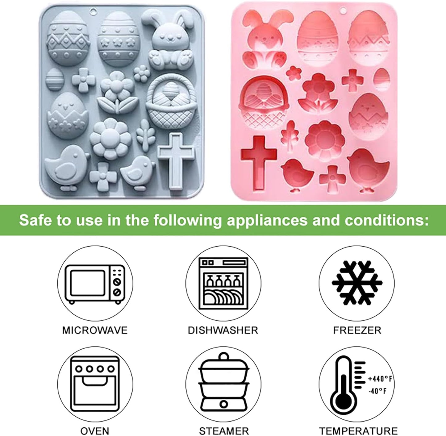 Easter Bunny Egg Chocolate Mold Set - 15-Cavity Silicone Baking Molds with Rabbit & Egg Designs, Food-Grade for Easter Cakes, Spring Party Treats & DIY Crafts - 2 Pack