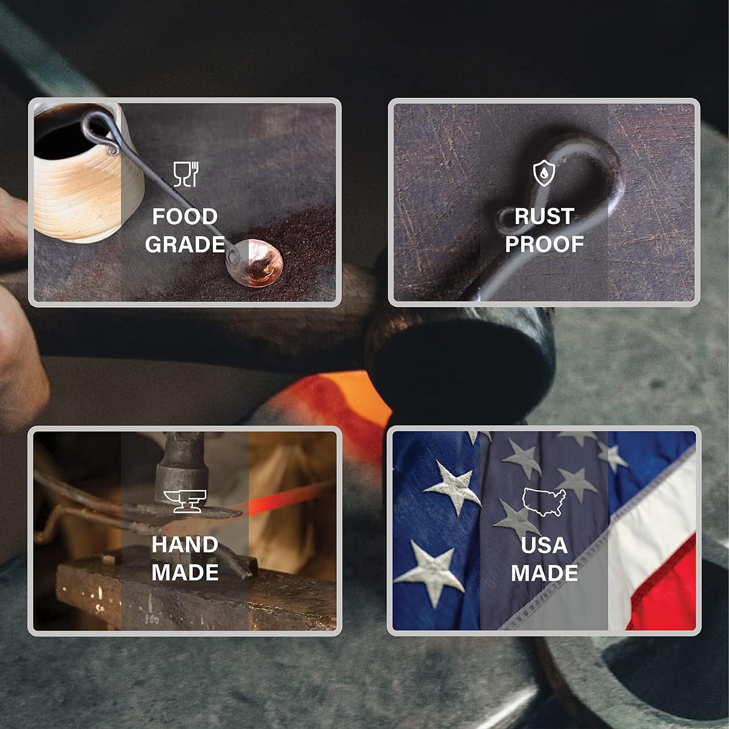 Copper and Steel Coffee Scoop | Food Grade & Measures 2 Tsp | Antique & Rustic Cast Iron Metal Spoon | Use For Espresso Beans, Tea Leaves, or Sugar | Handmade in Maine USA | By Wicks Forge