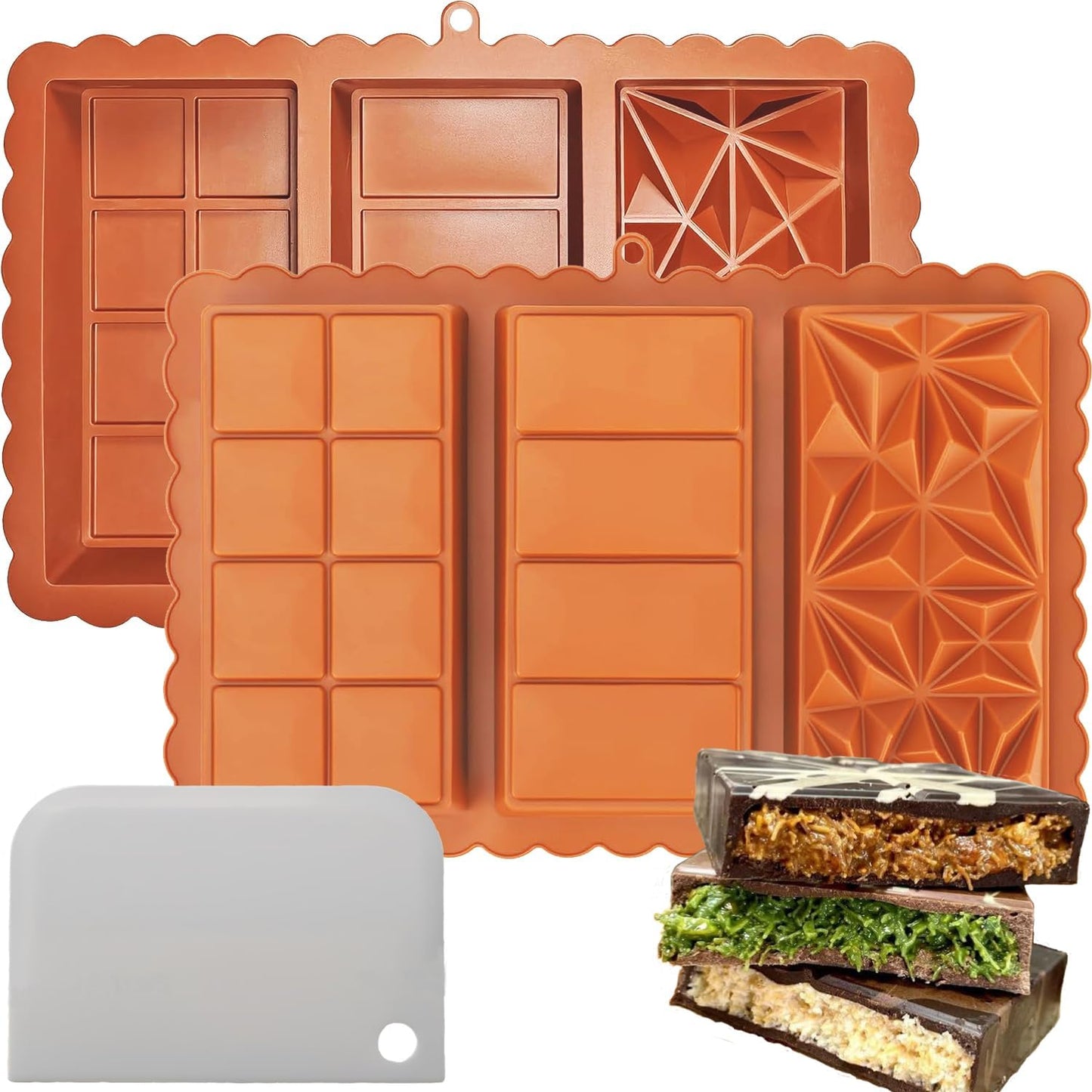 Dubai Chocolate Bar Mold - 3 Different Shapes, 1 Inch Deep Chocolate Molds Silicone,Large And Thick Candy Bar Baking Molds - Set of 2