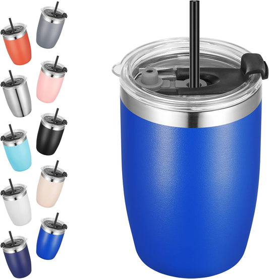 VEGOND Stainless Steel 12 oz Tumblers bulk Vacuum Insulated Double Wall Travel Tumbler with Lid and Straw Reusable Tumbler, Royal Blue 1 Pack