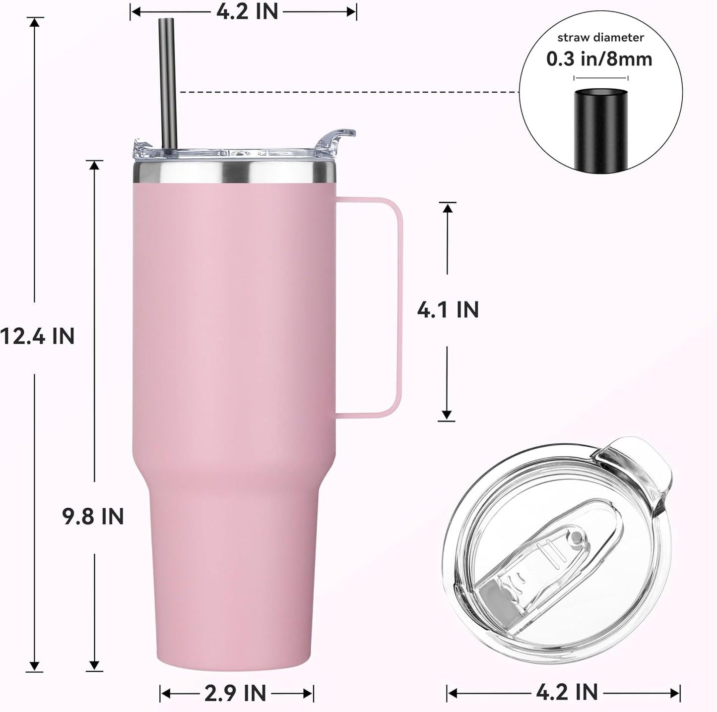 HASLE OUTFITTERS 40 oz Stainless Steel Tumbler with Handle, Vacuum Insulated Tumblers Bulk, Reusable Double Wall Travel Coffee Mug, Durable Powder Coated Water Bottle(Pink, 1)