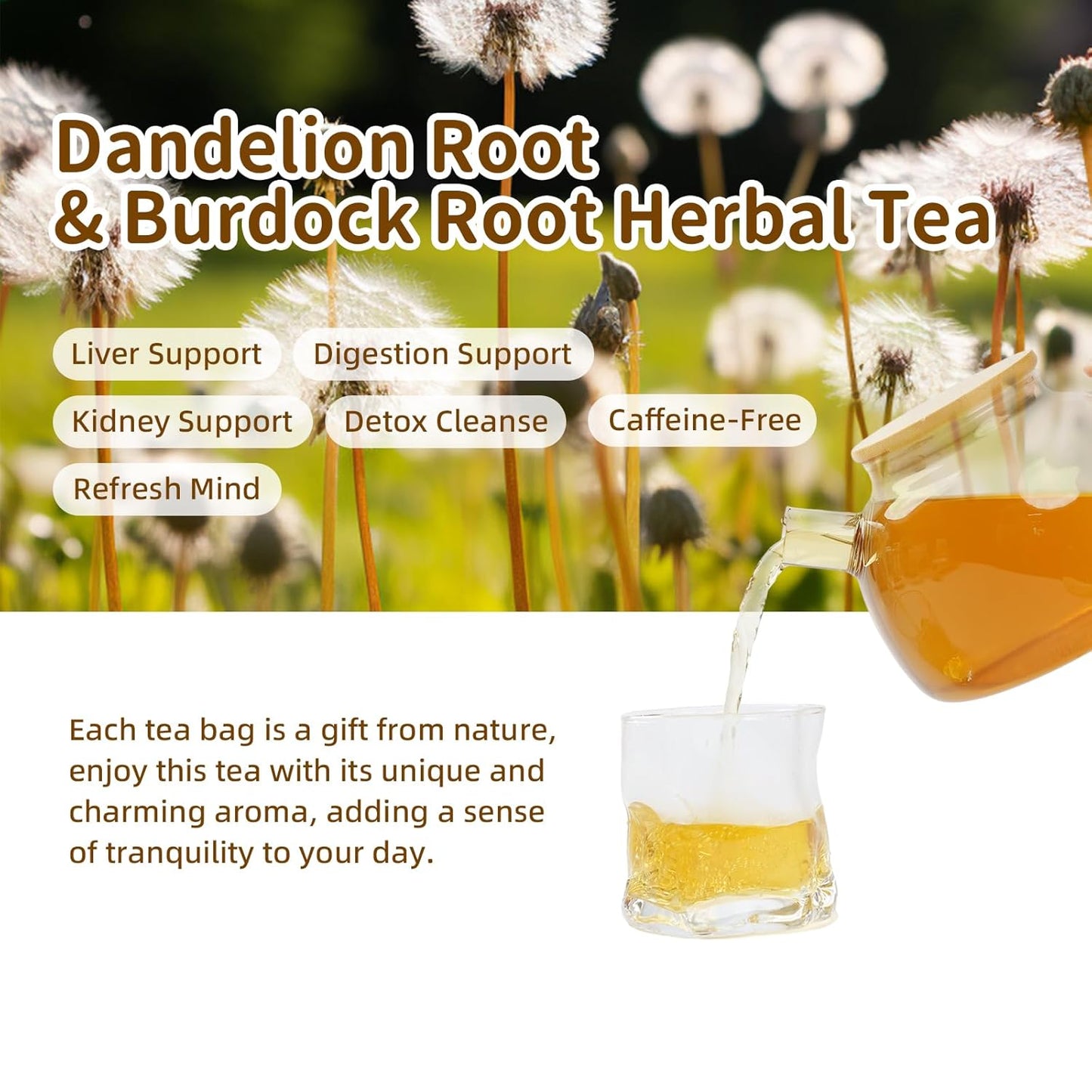 HANFANGLING Roasted Dandelion Burdock Root Herbal Tea-Detoxifying,Supports Gentle Liver/Kidney/Intestinal Caffeine-Free Coffee Alternative Detoxification,20 Count,(5.64oz 160g)