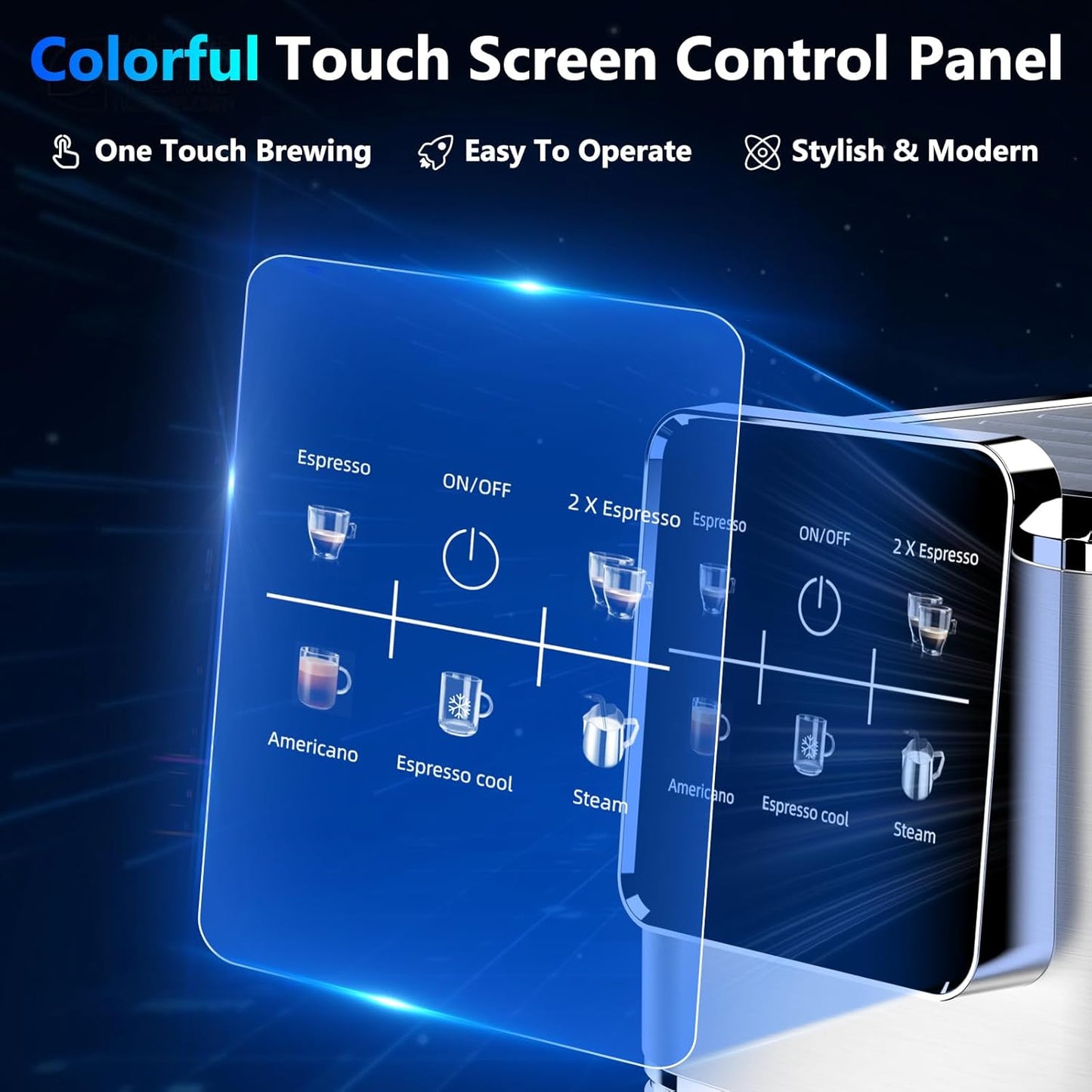 Espresso Machine 20 Bar,Touch Screen Espresso Maker with Steam Milk Frother,Stainless Steel Coffee Machine for Cappuccino Latte Americano Cold Brew,1350W Fast Heat Up System,Silver