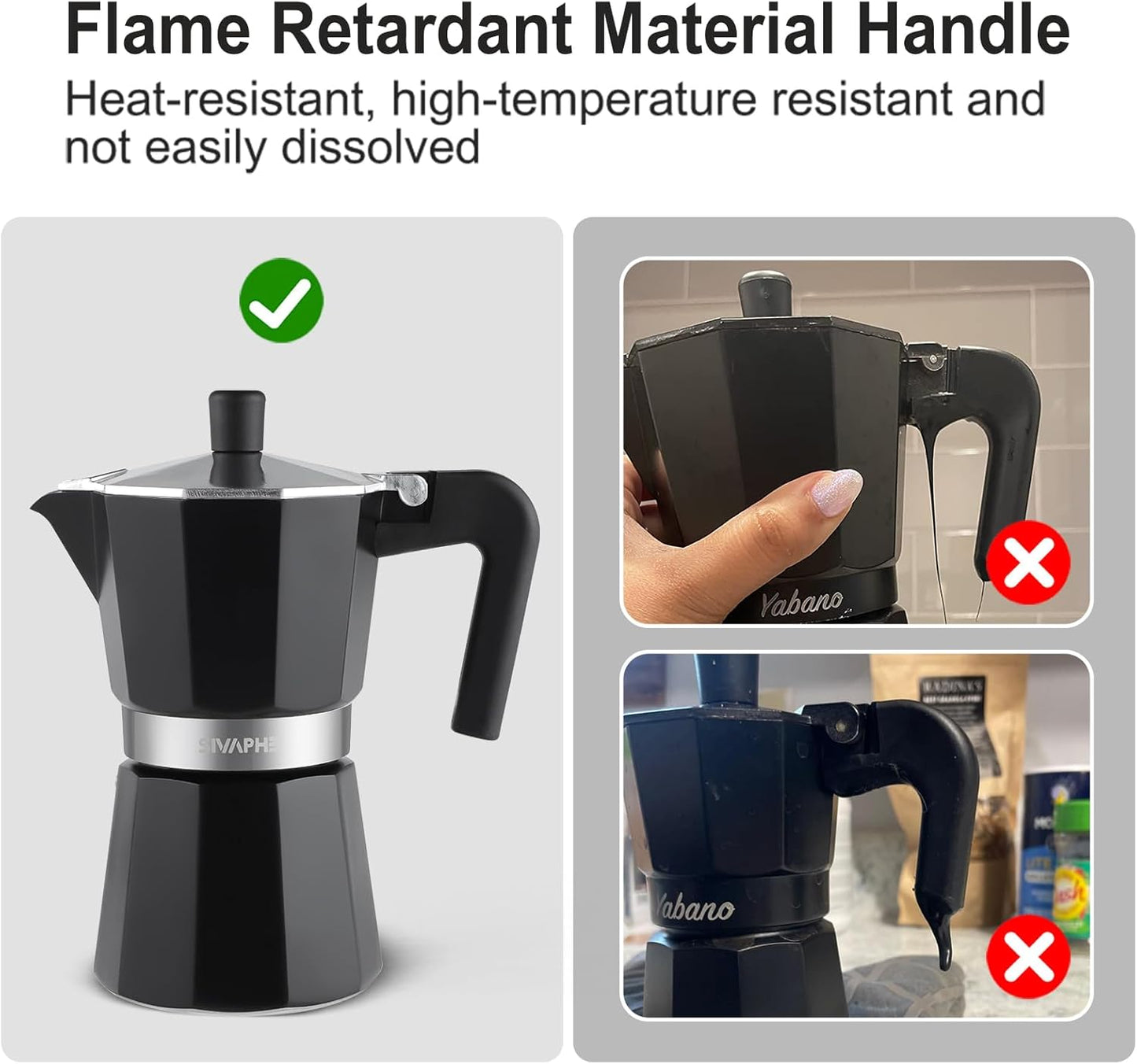 Sivaphe Aluminum Moka Pot 6 Espresso Cups, Percolator Espresso and Coffee Maker, Portable Stovetop Italian and Cuban Café Brewer for Home and Camping Black