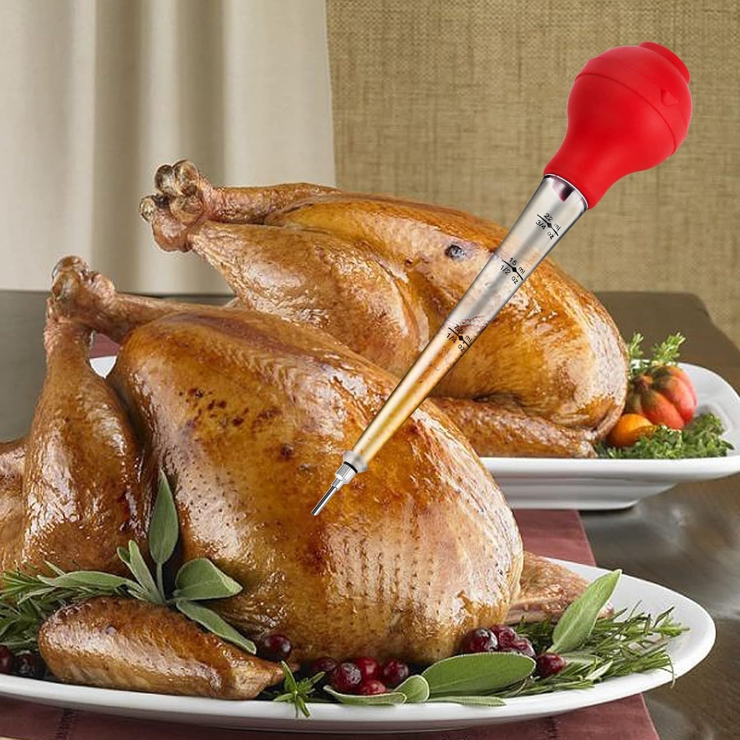 JY COOKMENT Turkey Baster with Barbecue Basting Brush, Baster Syringe for Home Baking and Roaster Turkey, Include Detachable Food Grade Silicone Bulb, Meat Injector Needle and Cleaning Brush