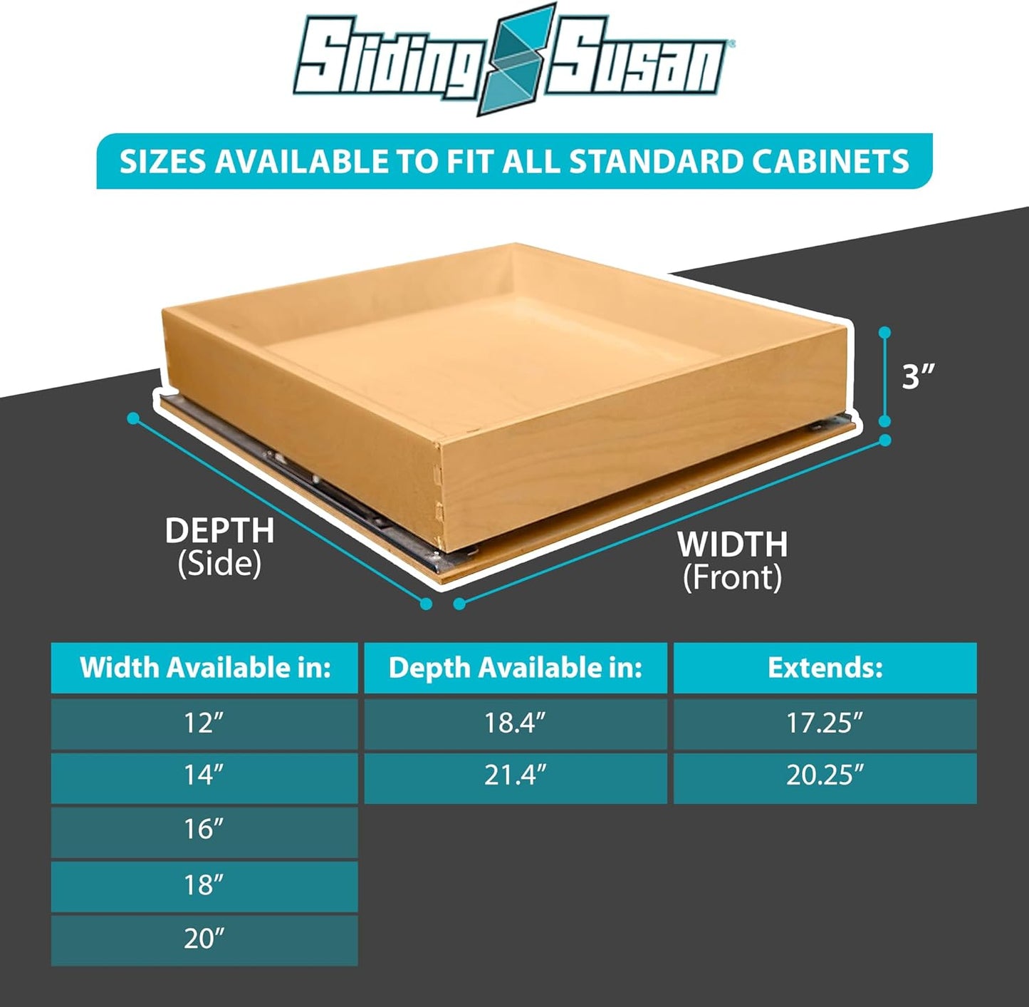 SlidingSusan Pull Out Drawer Organizer for Cabinets, Gliding Soft Close Shelves for Kitchen, Pantry, Bathroom, & Storage Organization, 9 Ply Baltic Birch, 18 Inch Wide x 18 Inch Deep