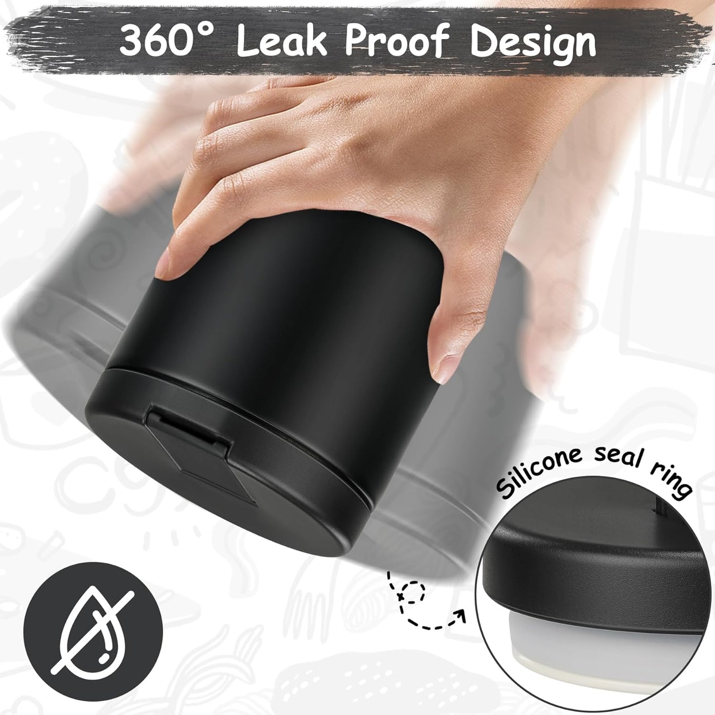 19oz Insulated Vacuum Food Jar with Buckle Lid Wide Mouth Soup Thermo for Hot Food Kids Leakproof Stainless Steel Lunch Container- Black-1Pack