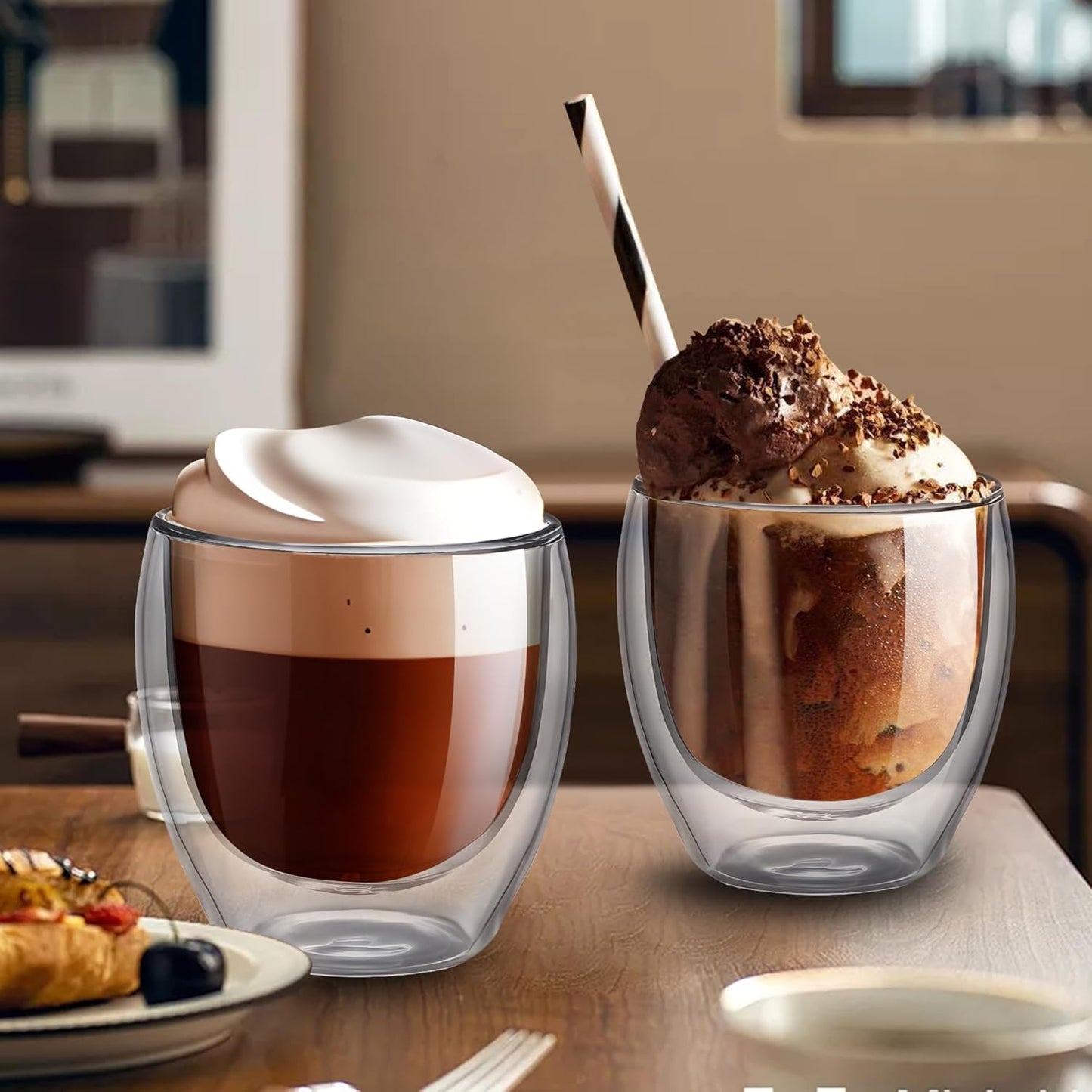 Set of 4 Double Walled Glass Coffee Mugs 3 Ounces Insulated Layer Coffee Cups Borosilicate Glass Espresso Cup for Hot Beverage,Cappuccino,Tea,Latte,Wine,Microwave Safe