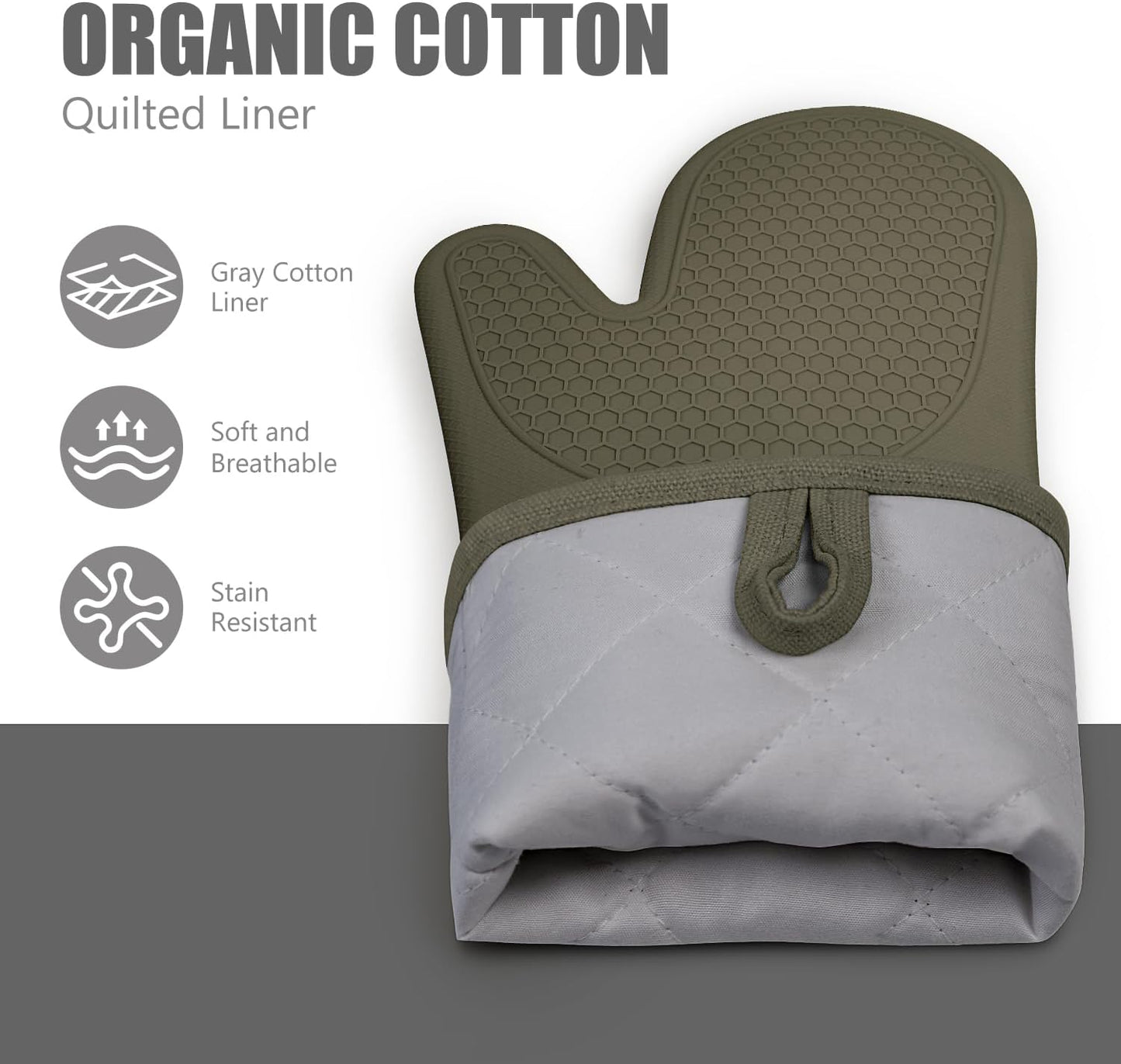 Rorecay 6pcs Oven Mitts and Pot Holders Sets for Kitchen, Extra Long Silicone Oven Gloves Heat Resistant 500 Degrees Non-Slip Potholders Hot Pads for Baking Cooking, Forest Night