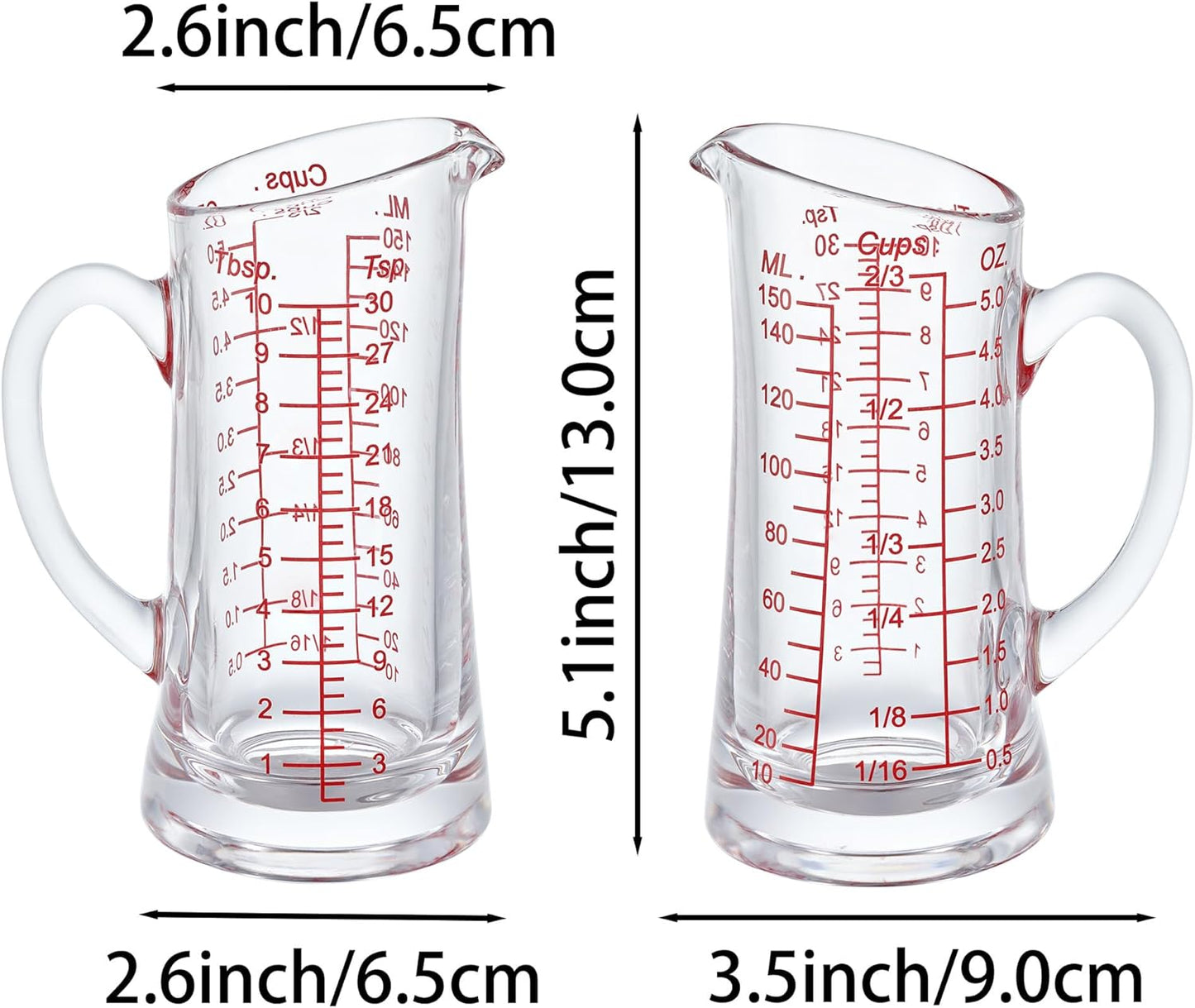 Ackers Glass Measuring Cup 5 Oz/150ml Shot Glass Measuring Cup with V-Spout,Insulated handle