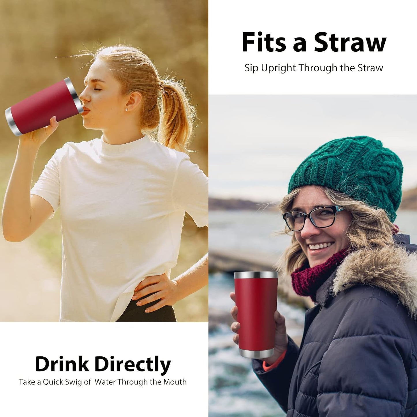 DOMICARE 20oz Stainless Steel Tumbler Bulk with Lid, Double Wall Vacuum Insulated Travel Mug, Powder Coated Coffee Cup (Powder Red, 8)