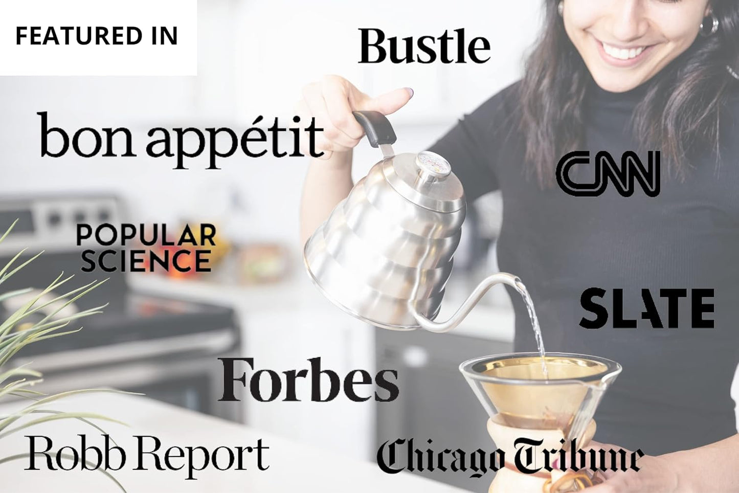 Barista Warrior Gooseneck Kettle for Pour Over Coffee and Tea with Thermometer for Exact Temperature, Precision Pour Drip Spout, Compatible with all Stove Tops (Copper Coated, 1.2 Liter, 40 fl oz)