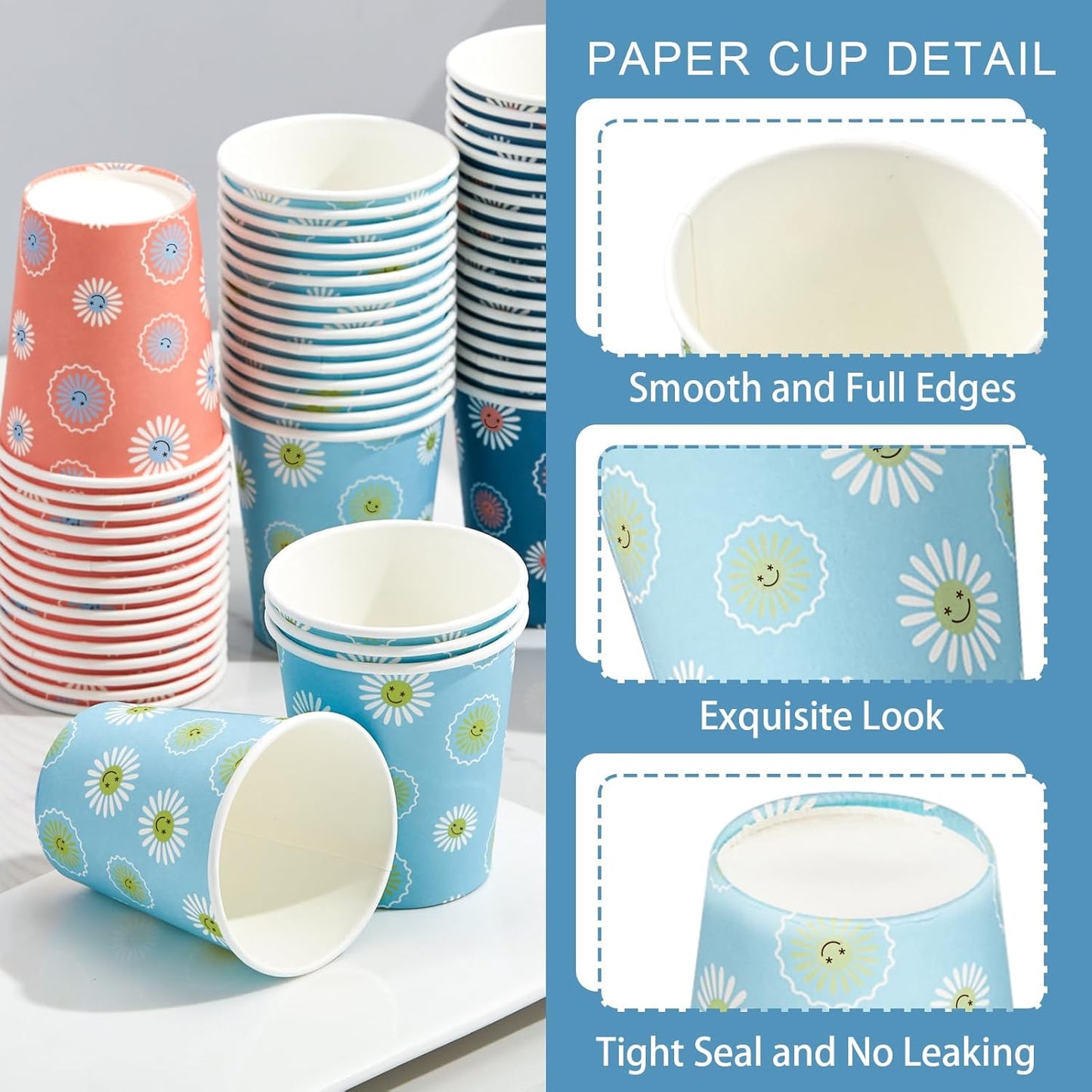300 Pack 5 oz Paper Cups, Disposable Bathroom Cups, Small Mouthwash Cups, Hot/Cold Beverage Drinking Mini Cup for Party, Picnic, BBQ, Travel (Daisy)