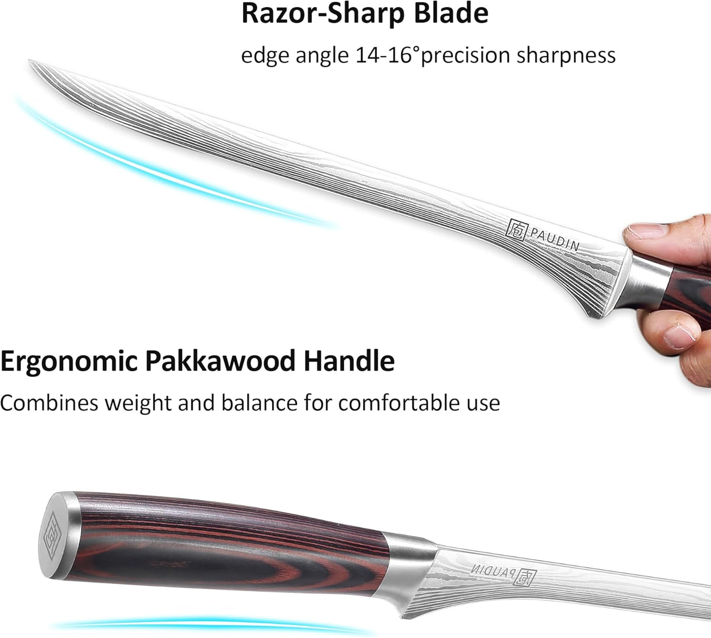 PAUDIN Carving Knife, 10 Inch Professional Ham Slicing Knife with Sheath, High Carbon Stainless Steel Meat Cutting Knifes, Spanish Style Sharp Slicer Knives with Ergonomic Pakkawood Handle, Gift Box